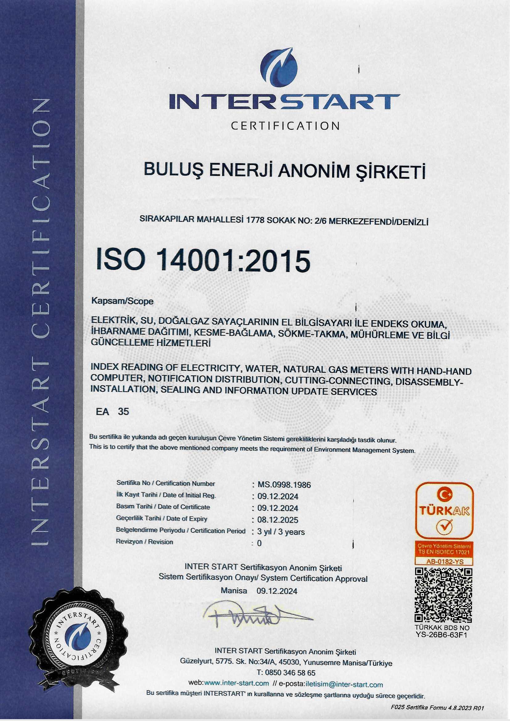 ISO 14001:2015 Çevre Yönetim Sistemi