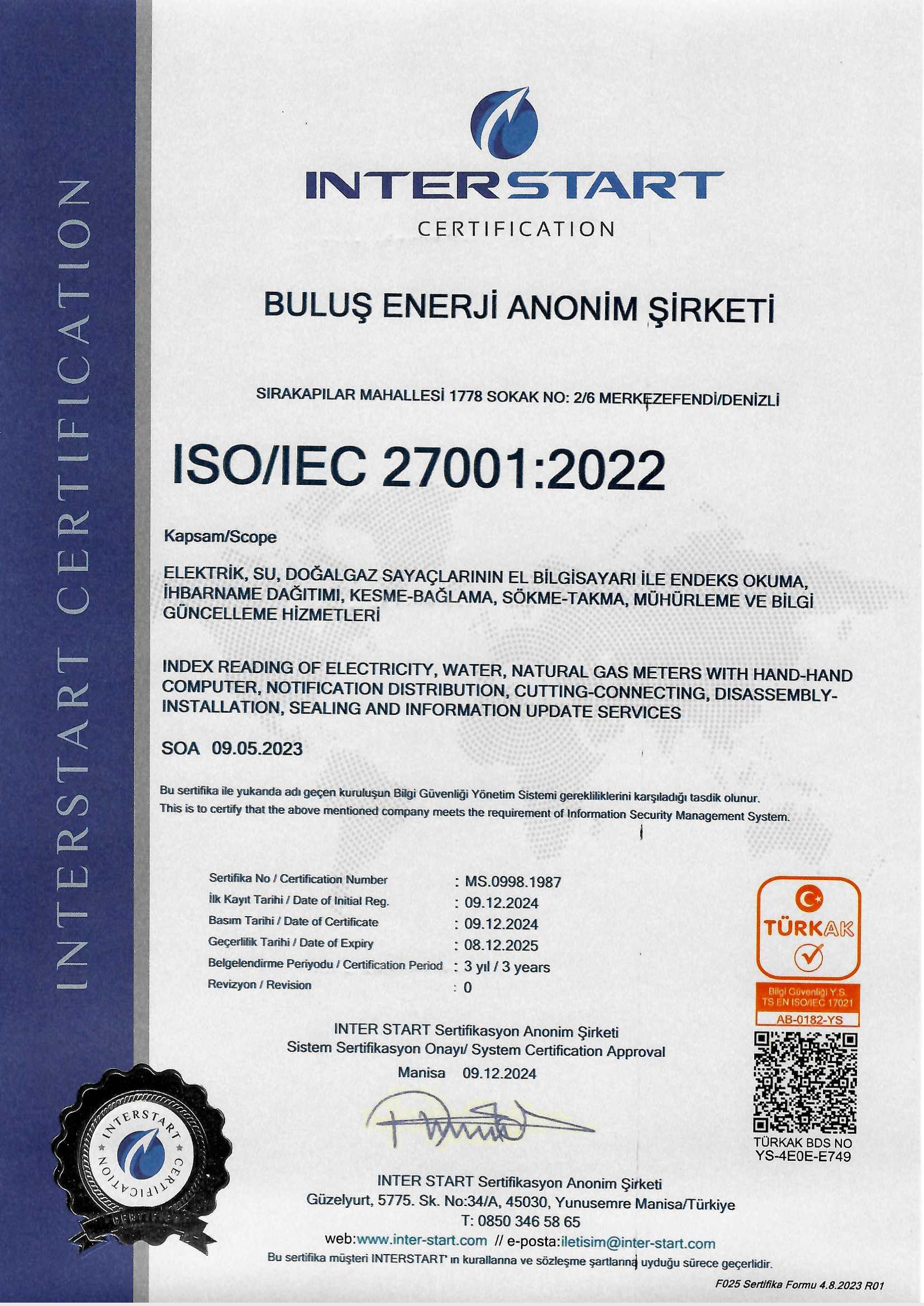 ISO 27001:2022 Bilgi Güvenliği Yönetim Sistemi