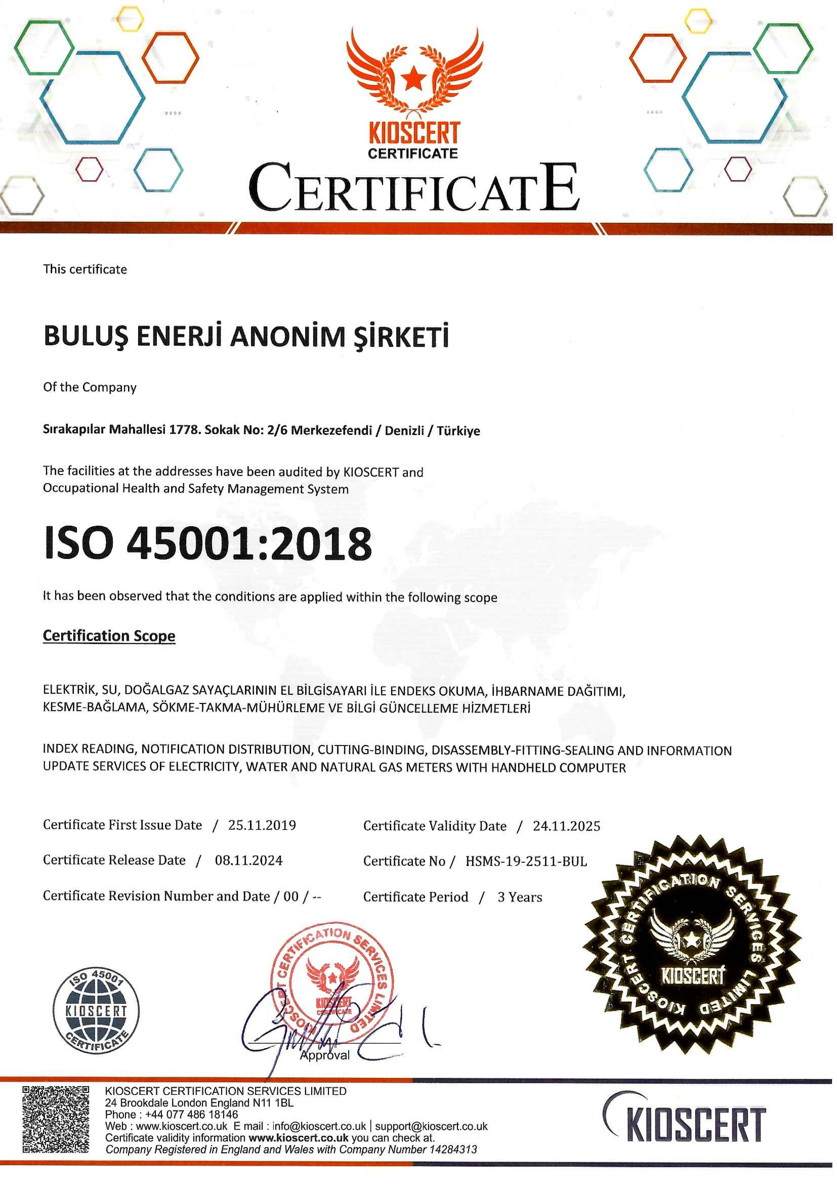 ISO 45001:2018 SERTİFİKA